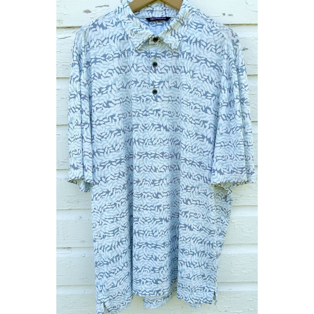 Cutter Buck Golf Polo Shirt Mens XL Light Blue Floral AOP Performance Stretch